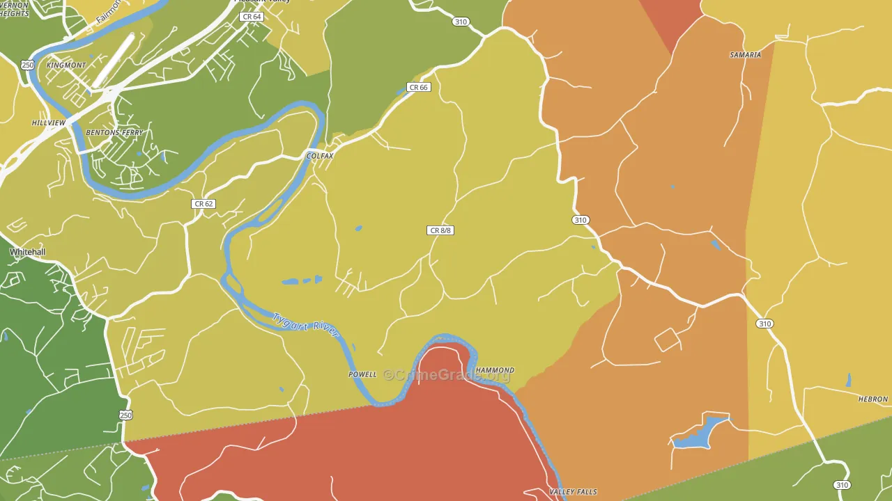 Powell, WV Map of Robbery Rates
