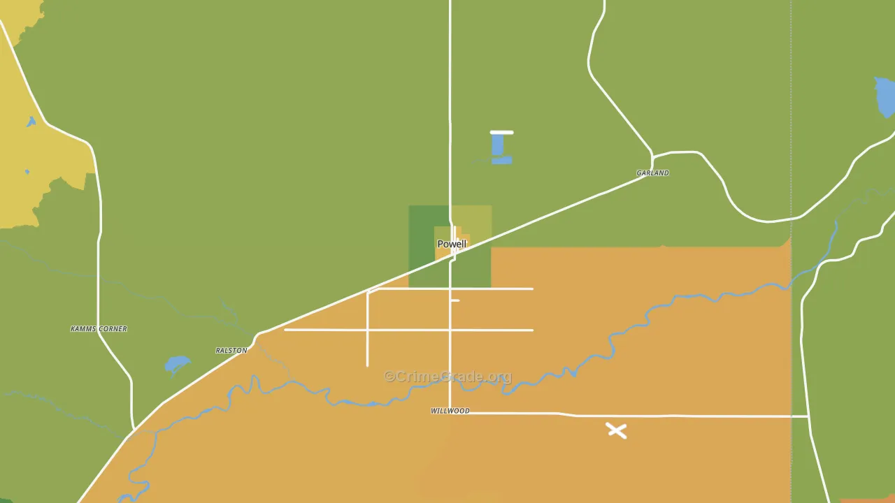 Powell, WY Map of Robbery Rates
