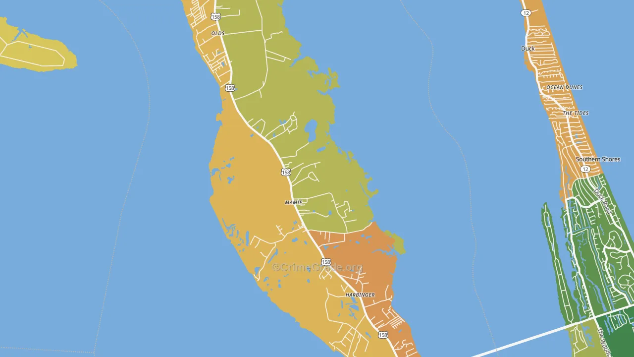 Powells Point, NC Map of Robbery Rates