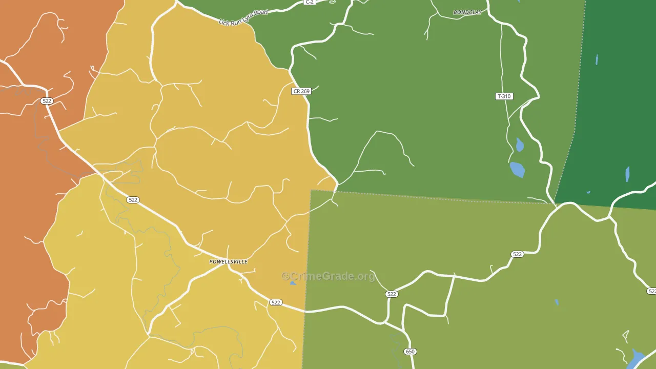 Powellsville, OH Map of Robbery Rates