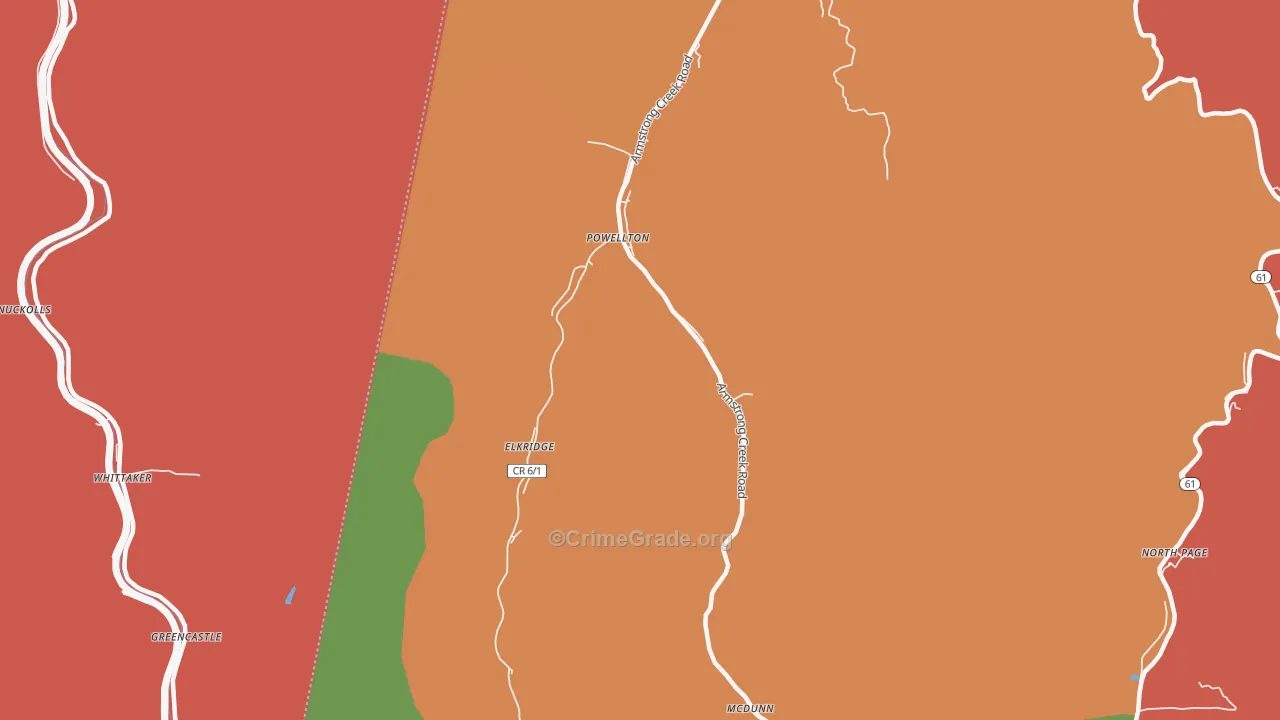 Powellton, WV Map of Robbery Rates