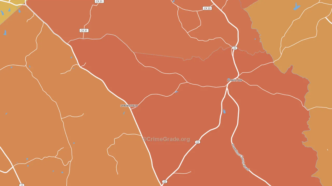 Powelton, GA Map of Robbery Rates