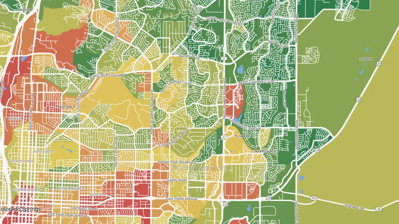 Powers, Colorado Springs, CO Map of Robbery Rates
