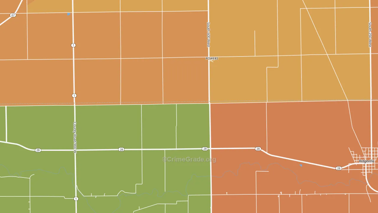 Powers, IN Map of Robbery Rates