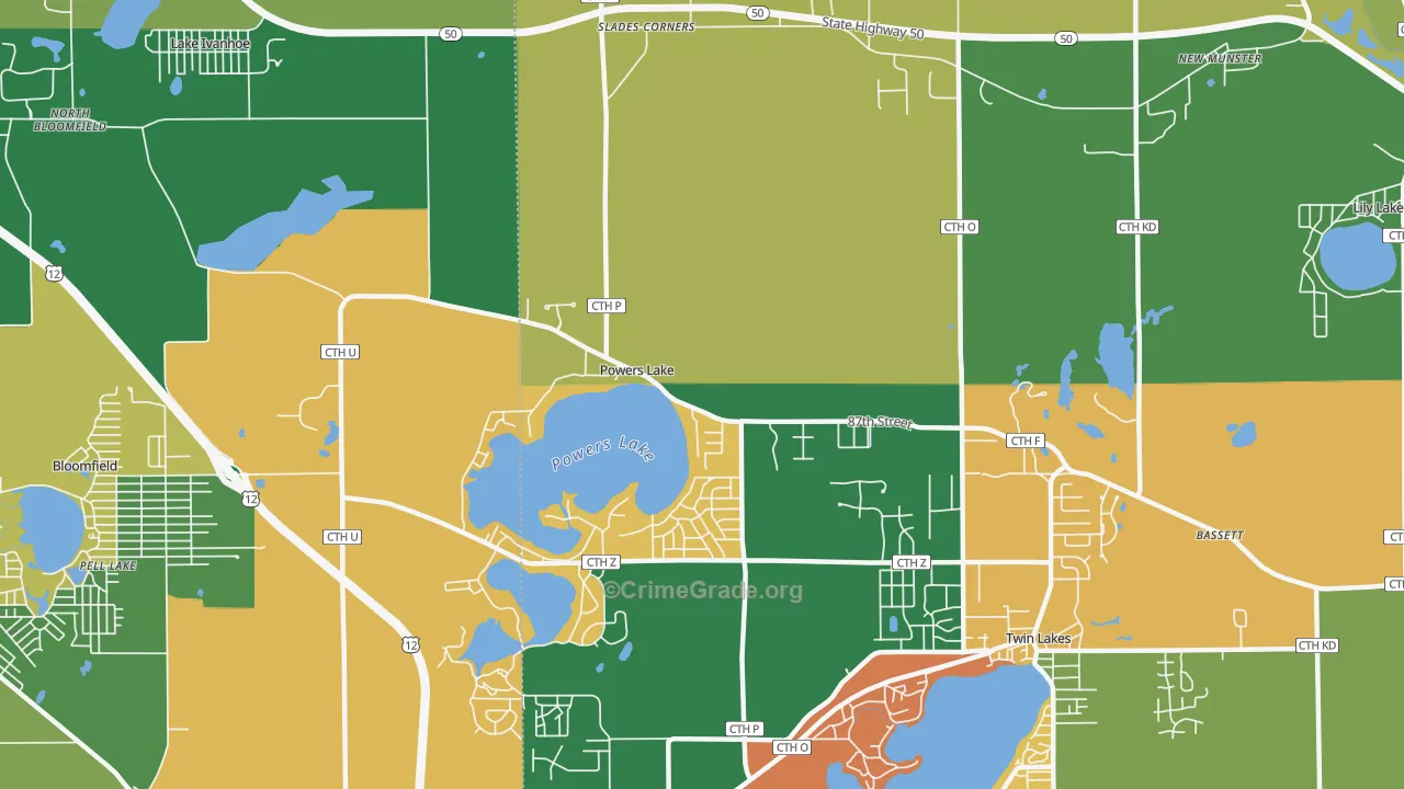 Powers Lake, WI Map of Robbery Rates