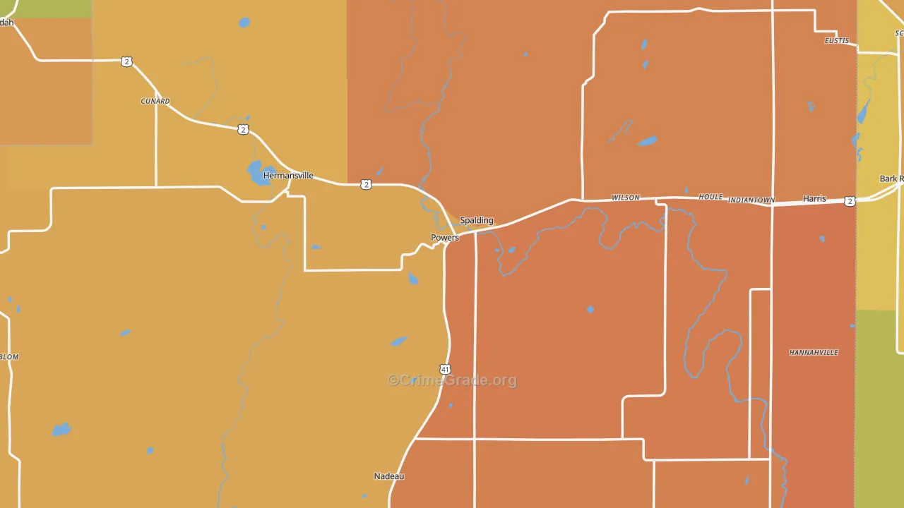 Powers, MI Map of Robbery Rates