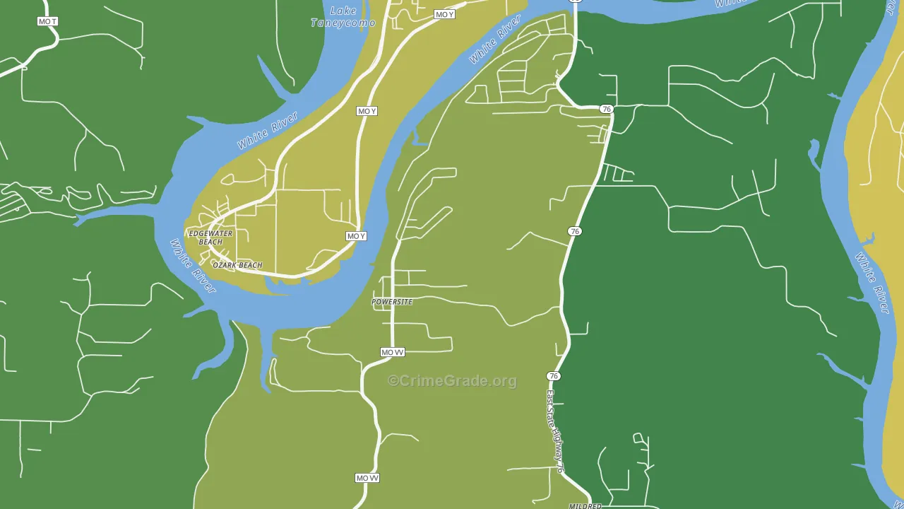 Powersite, MO Map of Robbery Rates