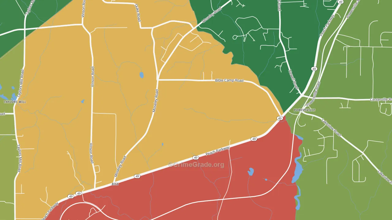 Powersville, GA Map of Robbery Rates