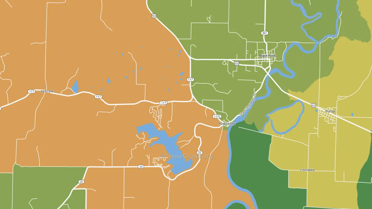 Powhatan, AR Map of Robbery Rates