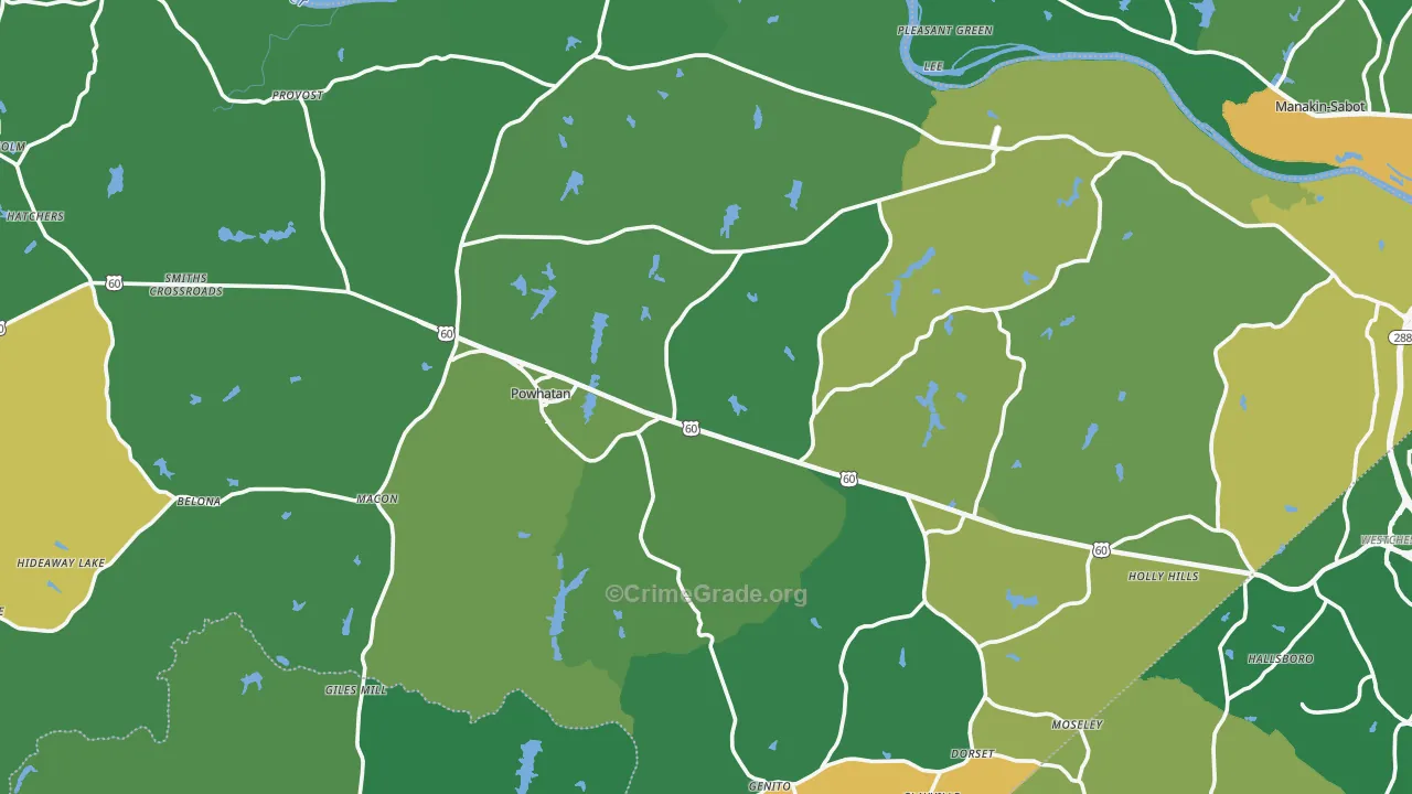 Powhatan County, VA Map of Robbery Rates
