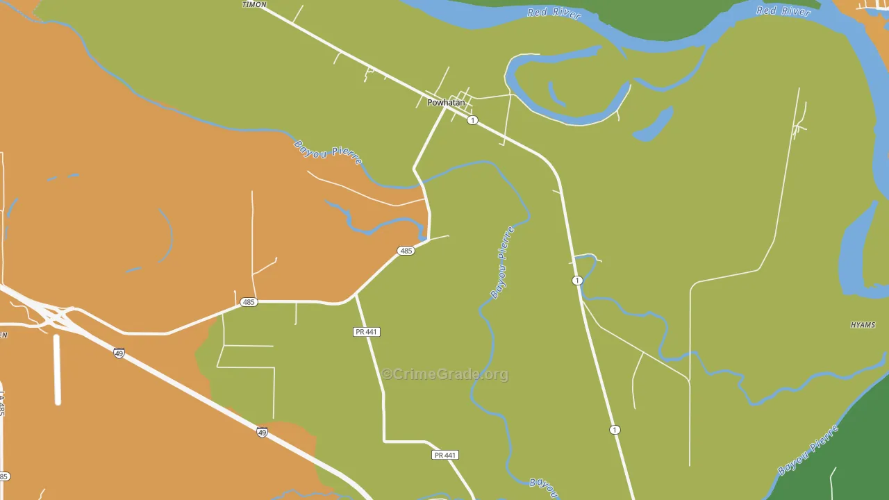Powhatan, LA Map of Robbery Rates