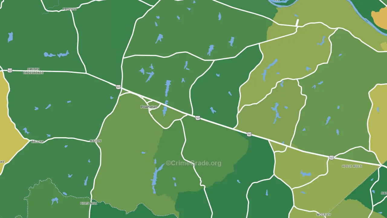 Powhatan, VA Map of Robbery Rates