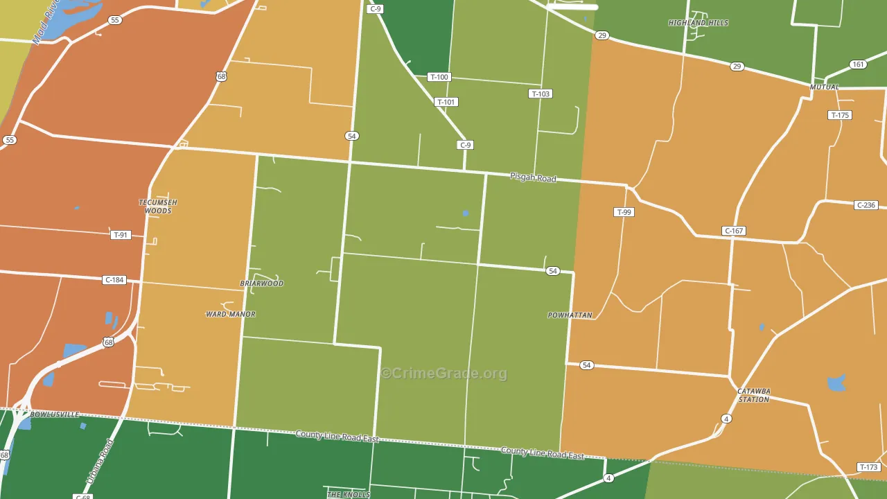 Powhatton, OH Map of Robbery Rates