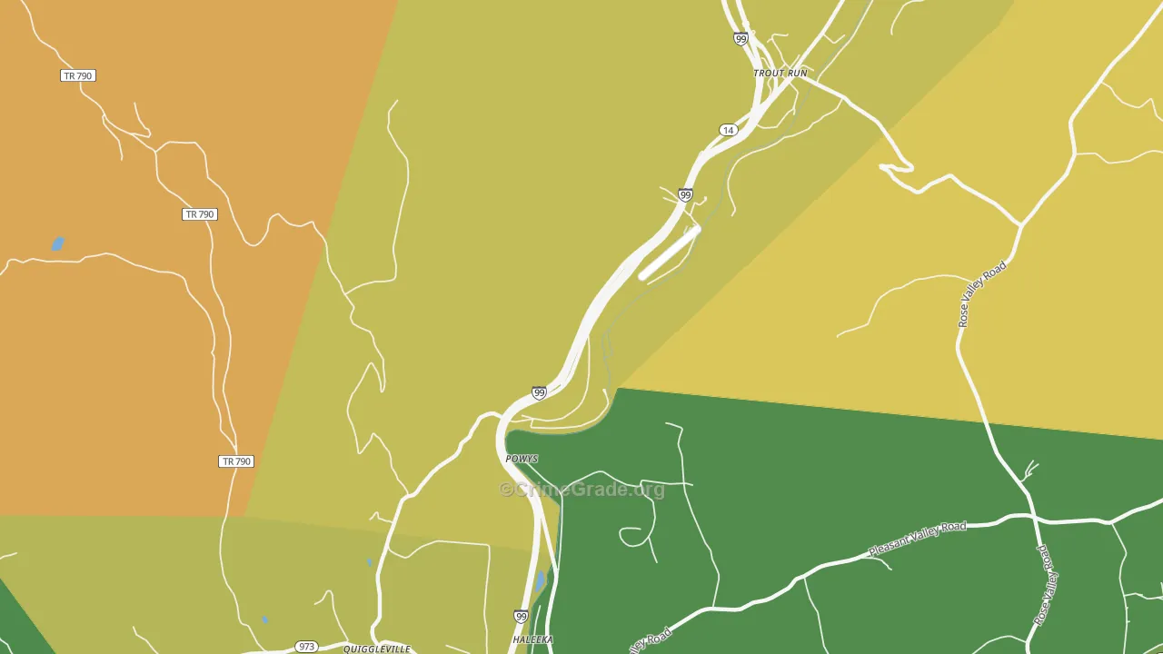Powys, PA Map of Robbery Rates