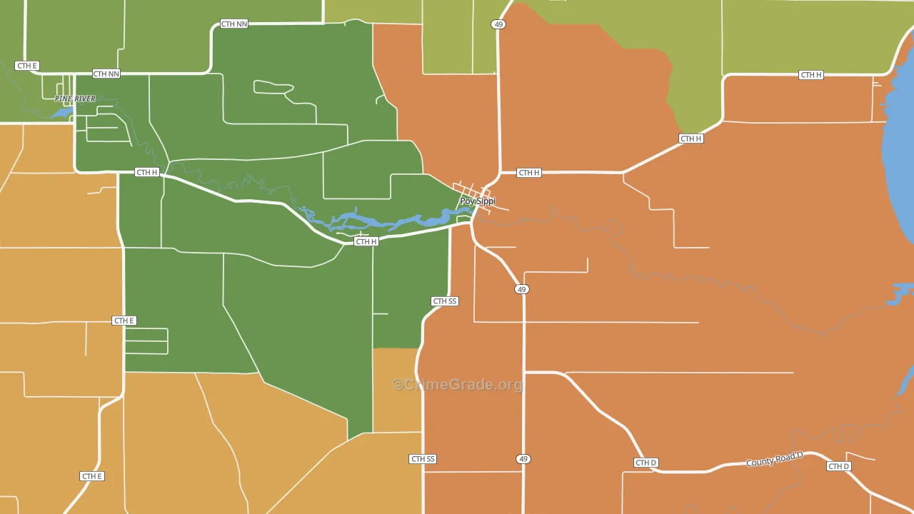 Poy Sippi, WI Map of Robbery Rates