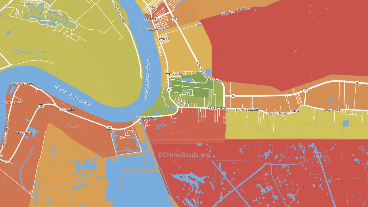 Poydras, LA Map of Robbery Rates
