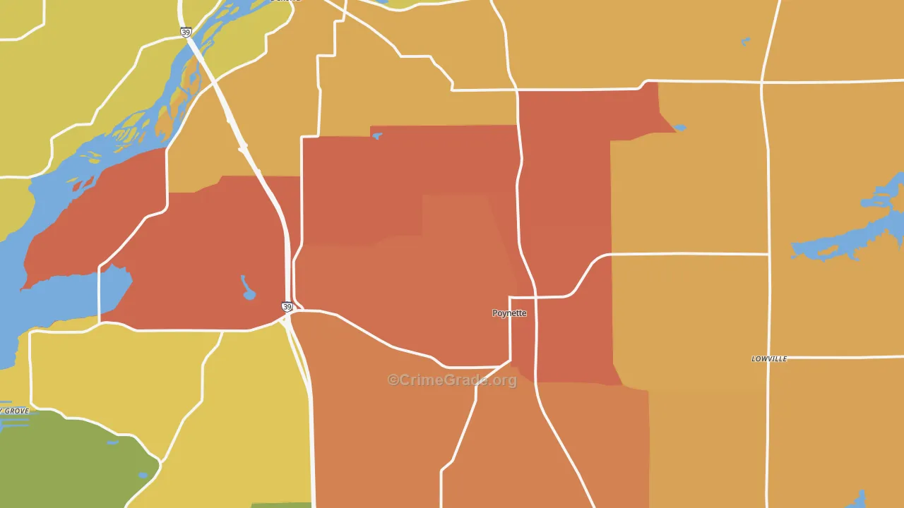 Poynette, WI Map of Robbery Rates