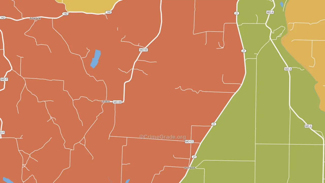 Poynor, MO Map of Robbery Rates