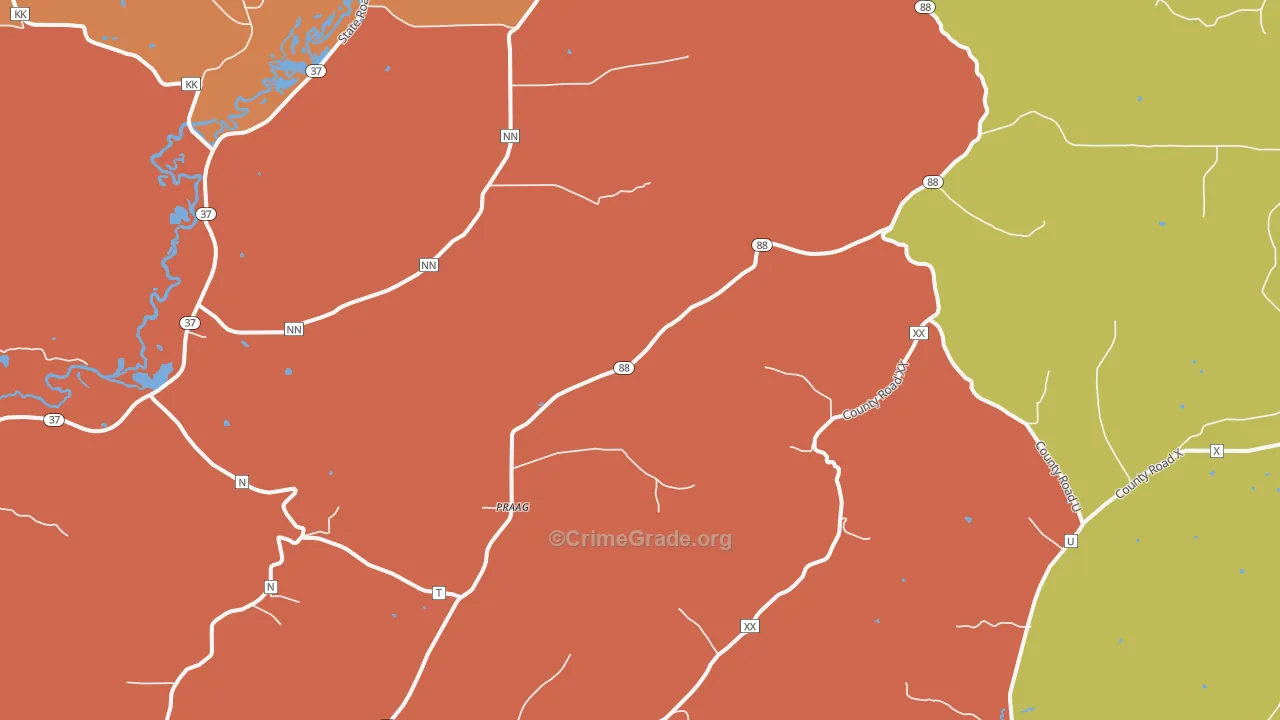 Praag, WI Map of Robbery Rates