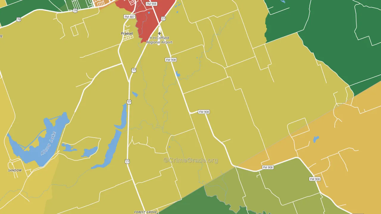 Praesel, TX Map of Robbery Rates