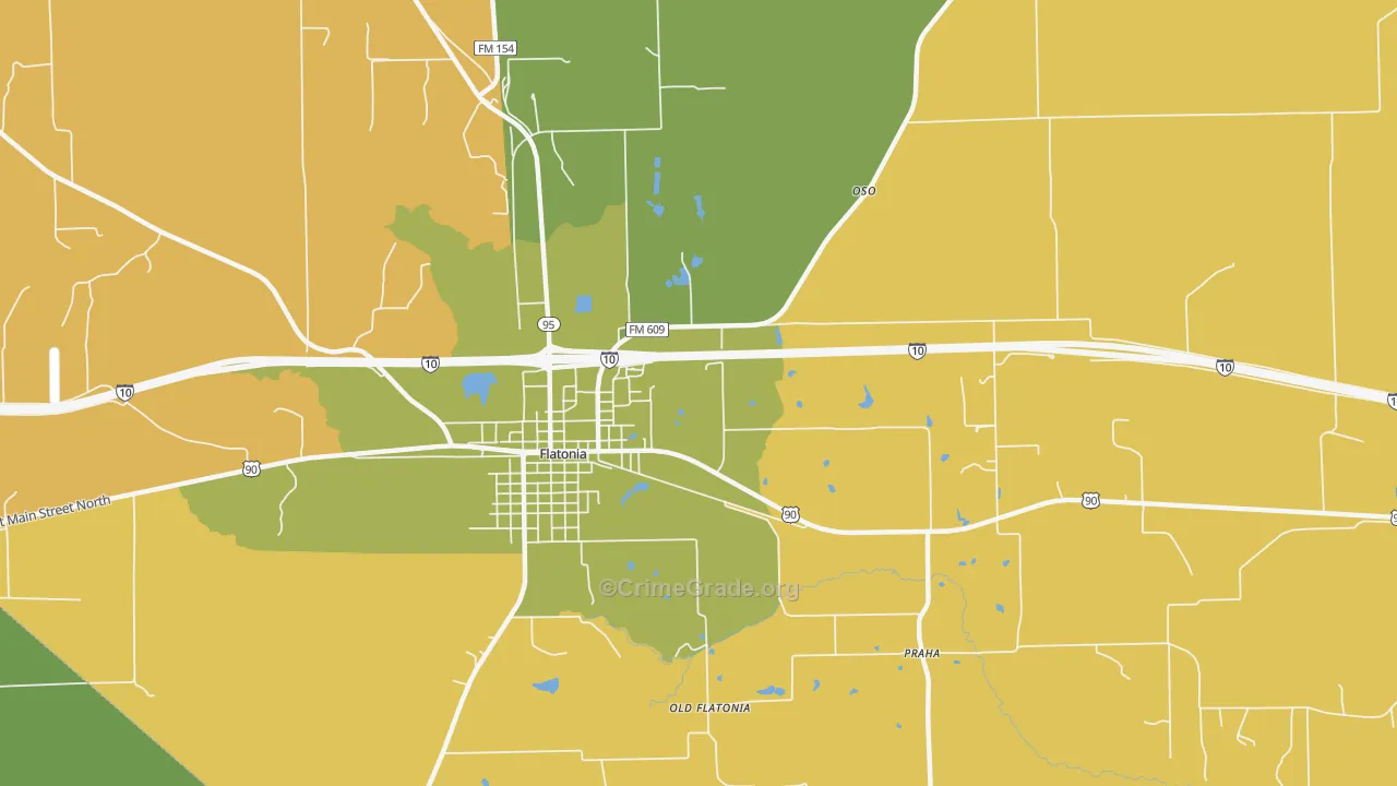 Praha, TX Map of Robbery Rates