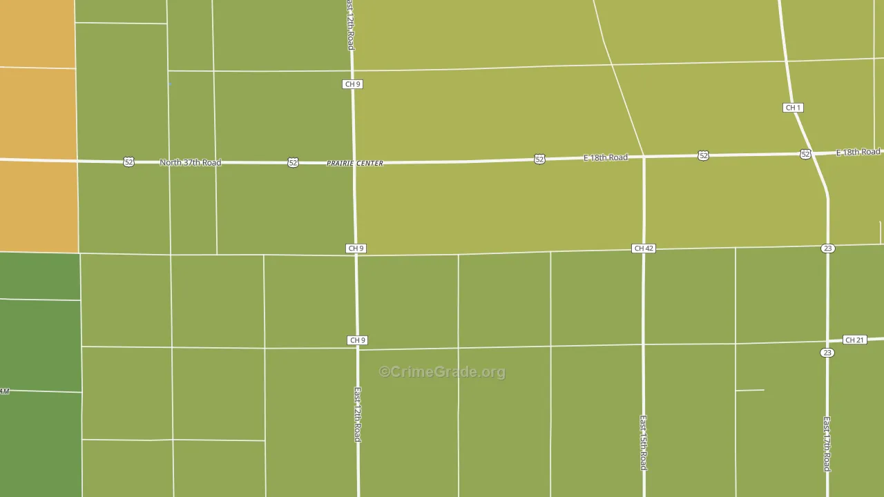 Prairie Center, IL Map of Robbery Rates