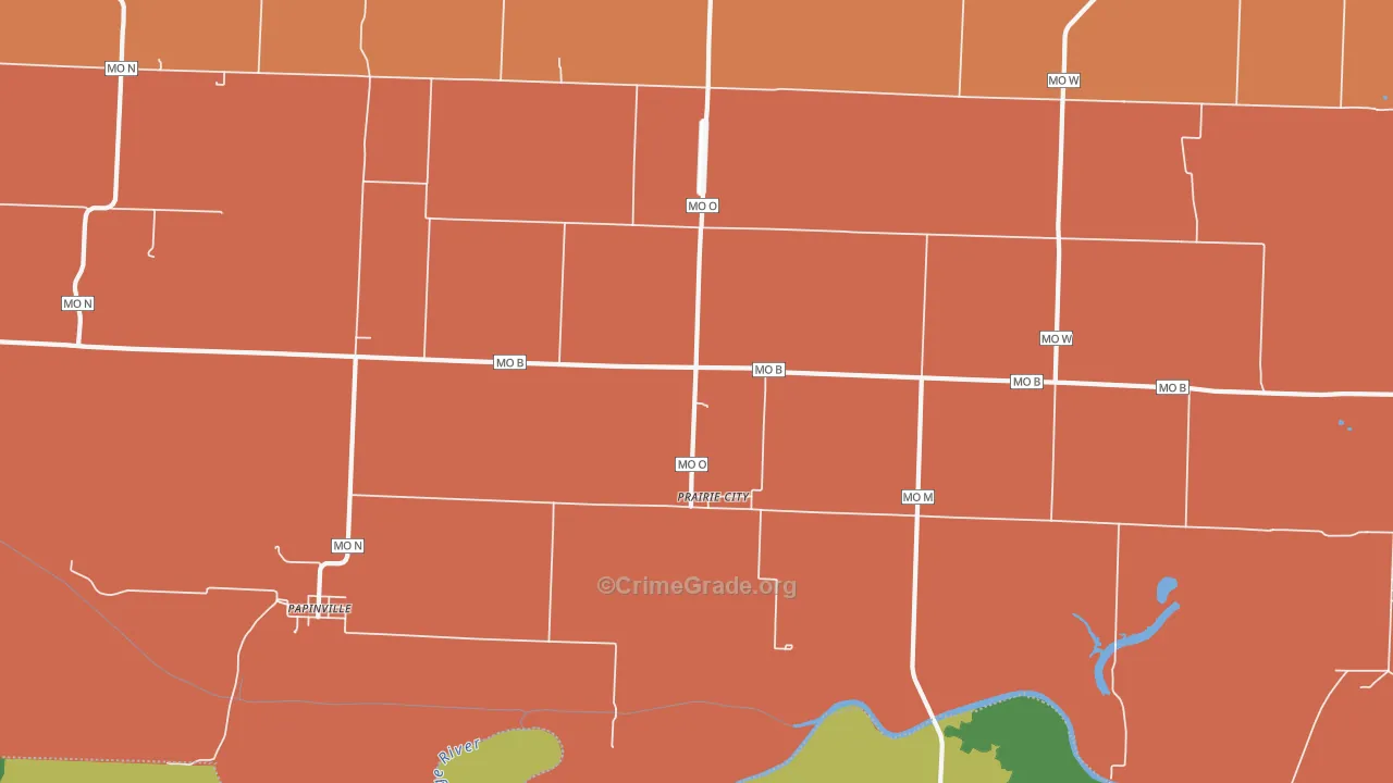 Prairie City, MO Map of Robbery Rates