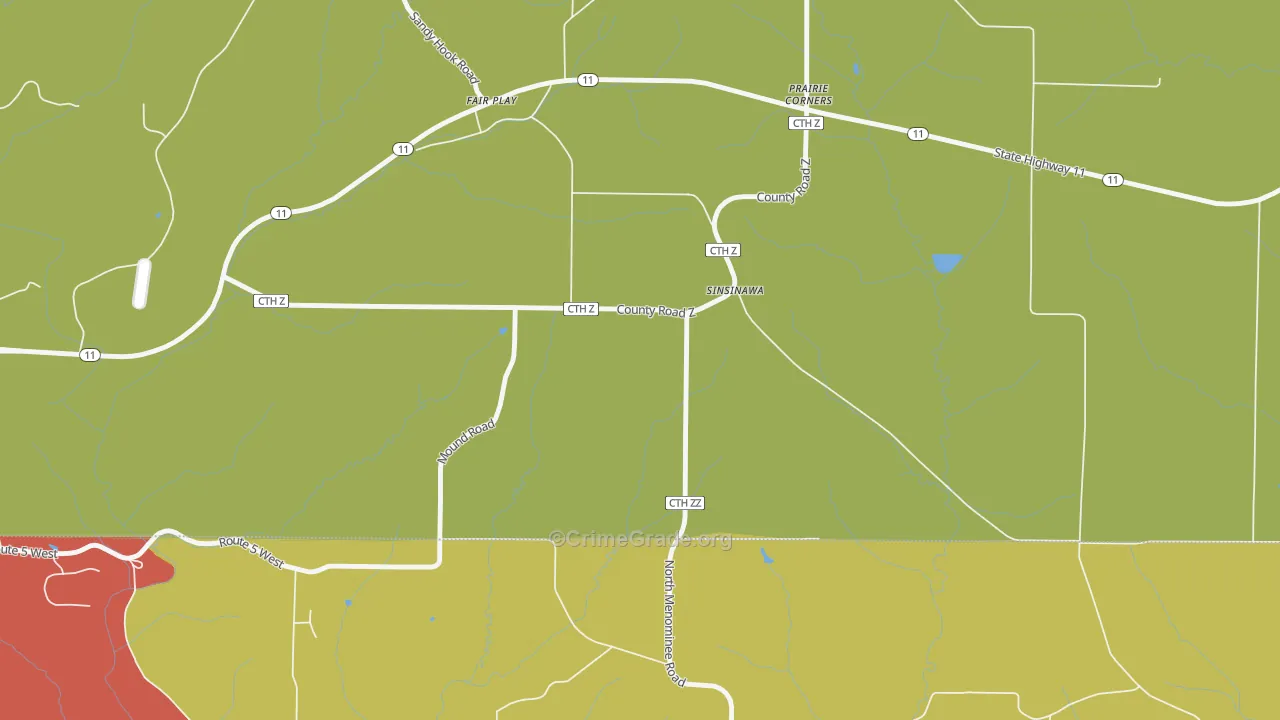 Prairie Corners, WI Map of Robbery Rates