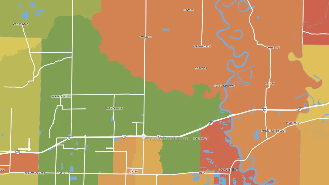 Prairie County, AR Map of Robbery Rates