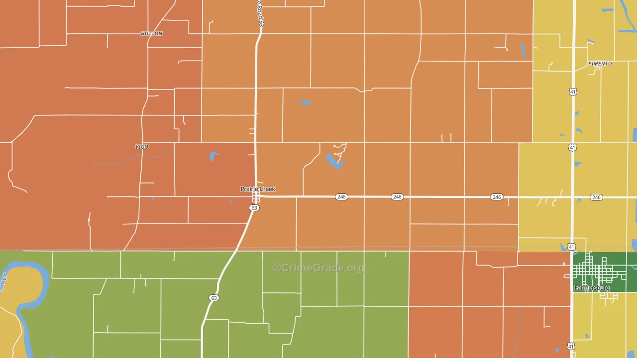 Prairie Creek, IN Map of Robbery Rates