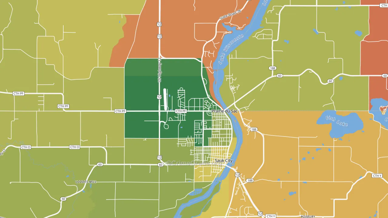 Prairie Du Sac, WI Map of Robbery Rates