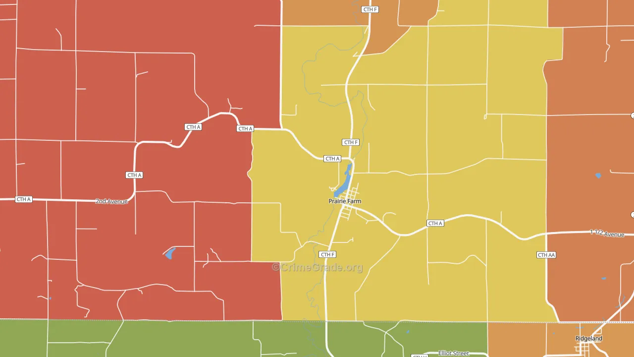 Prairie Farm, WI Map of Robbery Rates