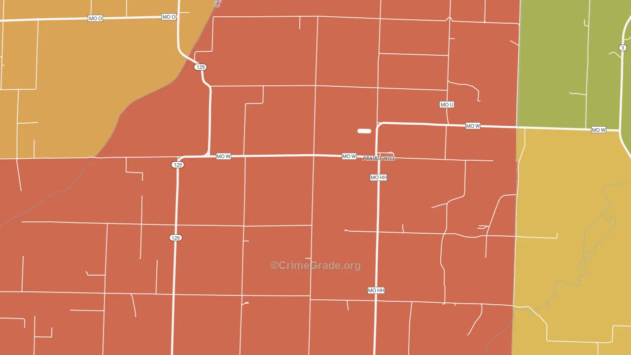 Prairie Hill, MO Map of Robbery Rates