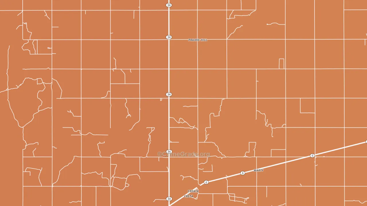 Prairie Hill, OK Map of Robbery Rates