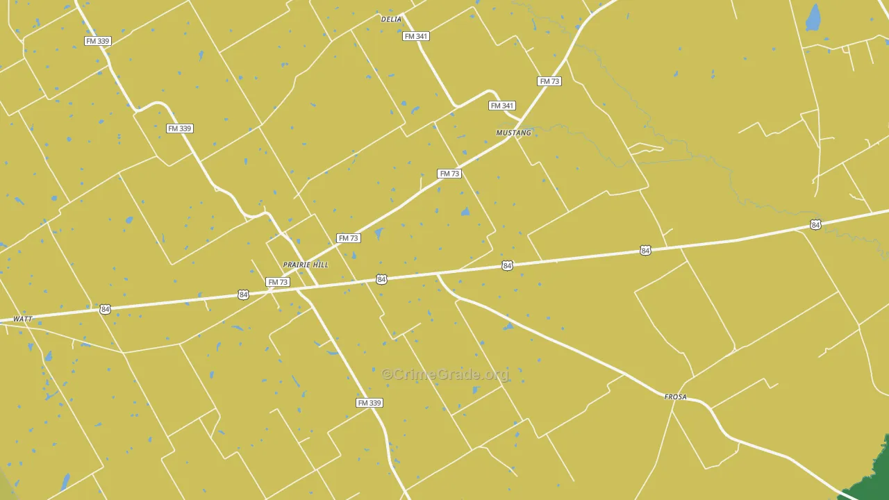 Prairie Hill, TX Map of Robbery Rates