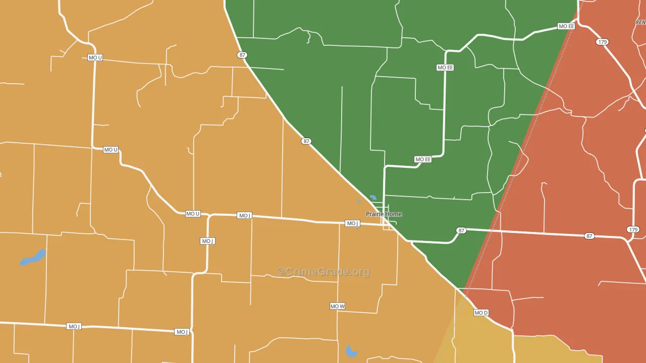 Prairie Home, MO Map of Robbery Rates