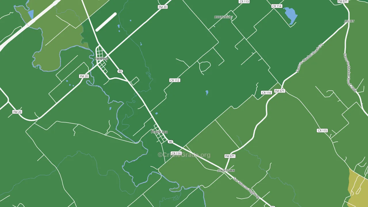 Prairie Lea, TX Map of Robbery Rates