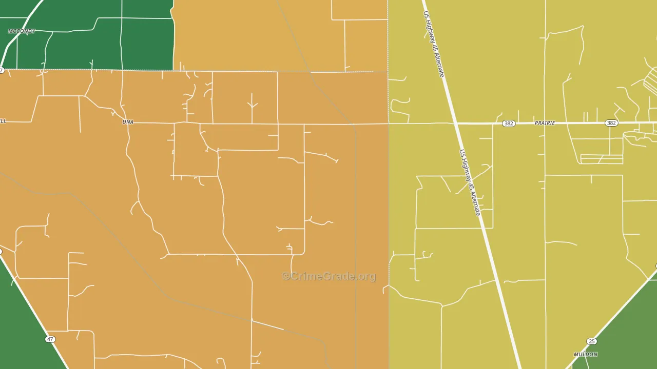 Prairie, MS Map of Robbery Rates