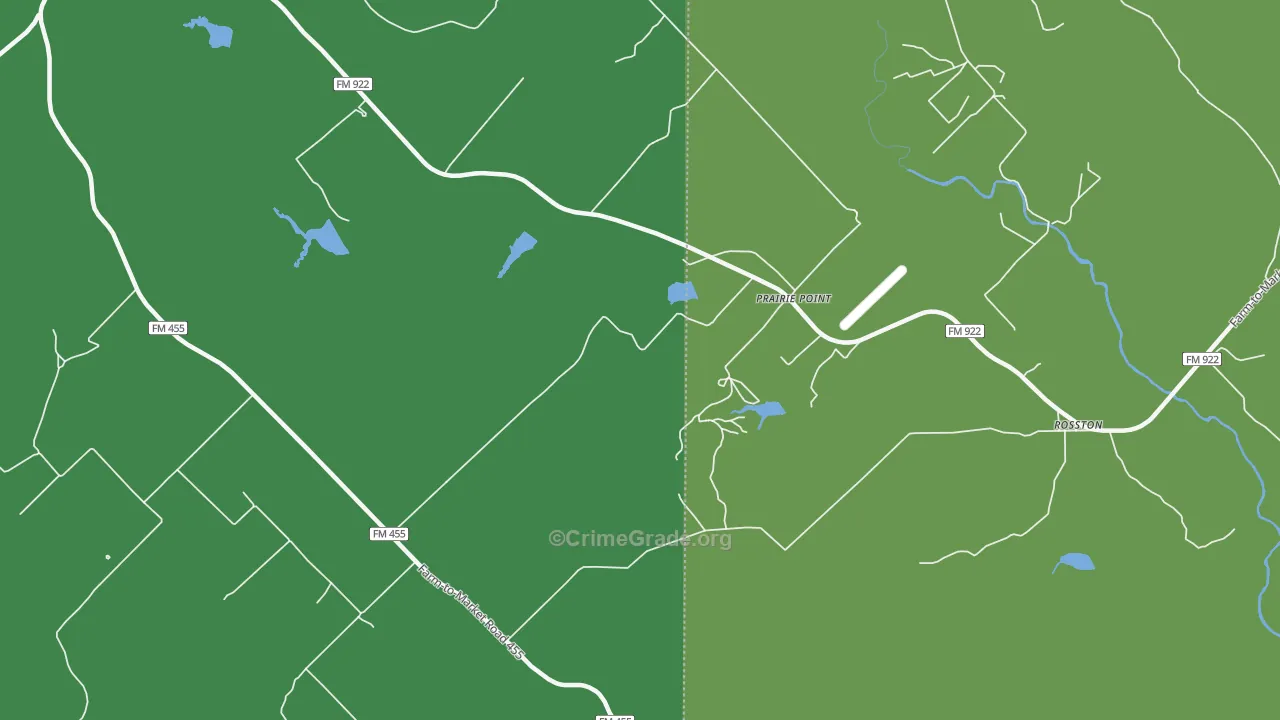 Prairie Point, TX Map of Robbery Rates