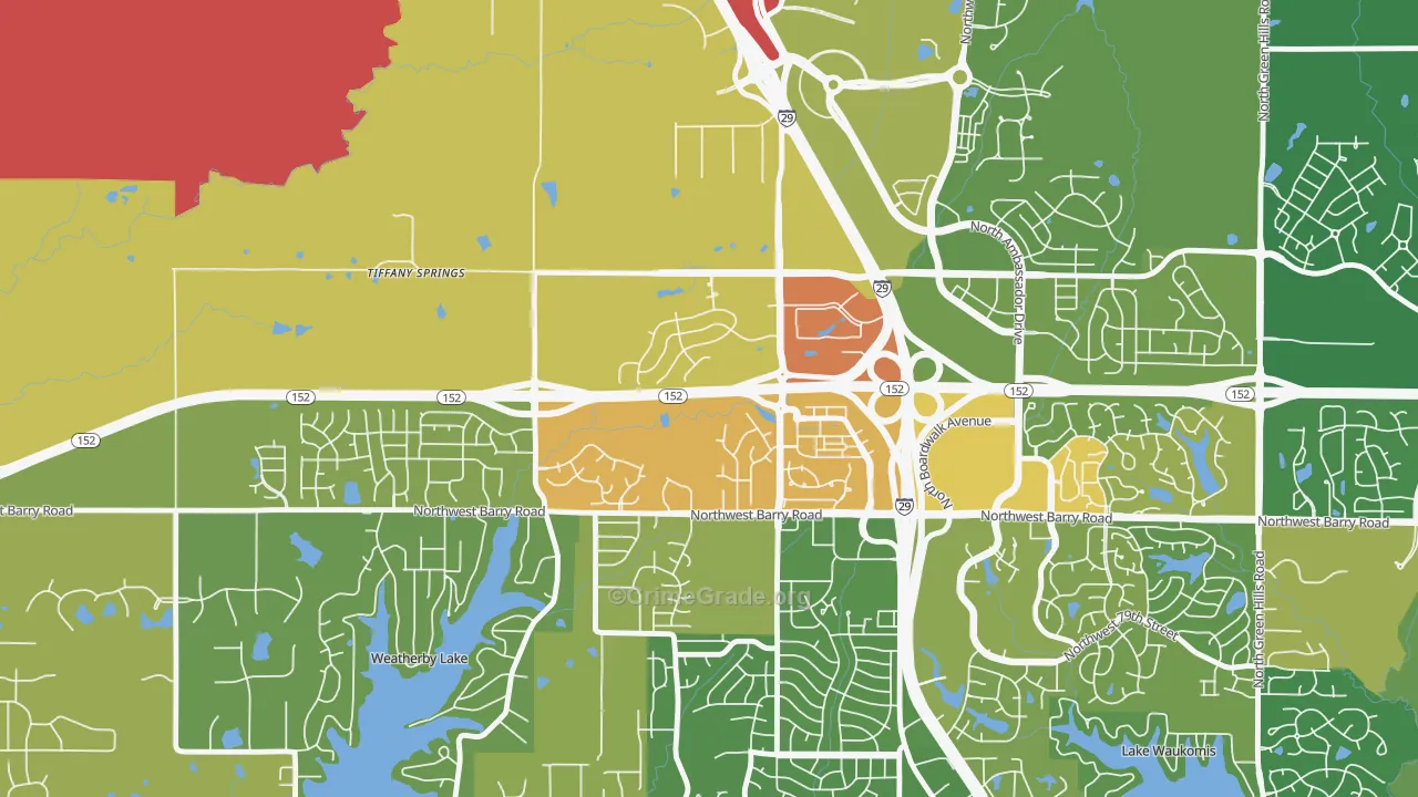 Prairie Point-Wildberry, Kansas City, MO Map of Robbery Rates