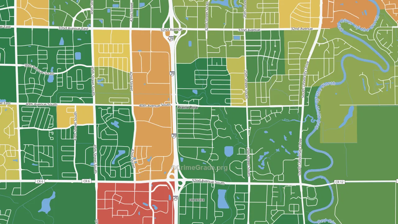 Prairie Rose, ND Map of Robbery Rates
