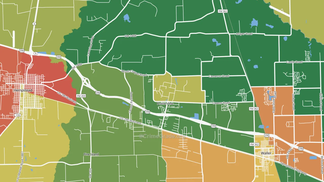 Prairie View, TX Map of Robbery Rates