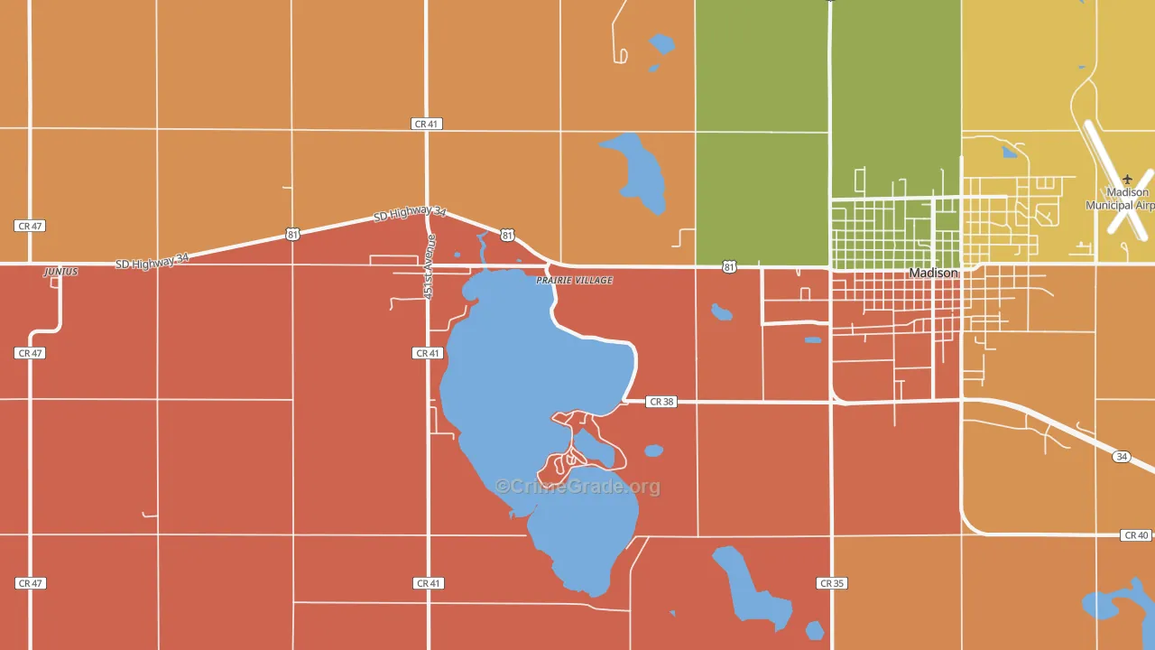 Prairie Village, SD Map of Robbery Rates