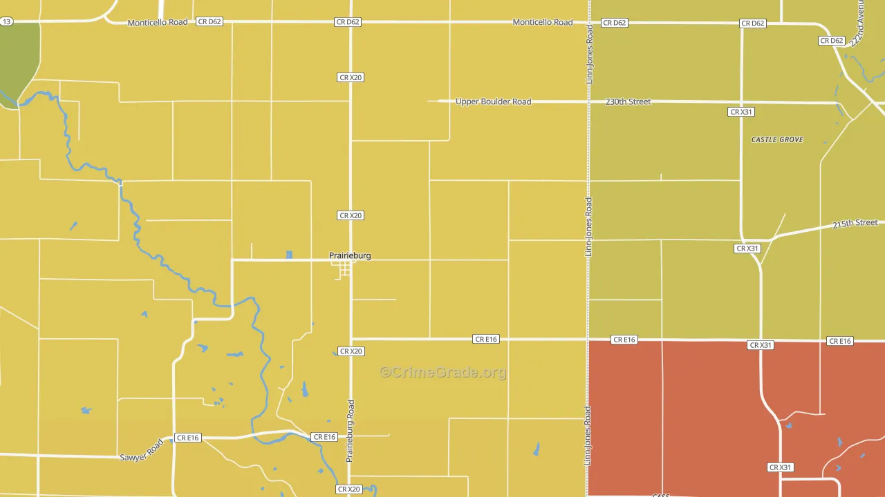 Prairieburg, IA Map of Robbery Rates