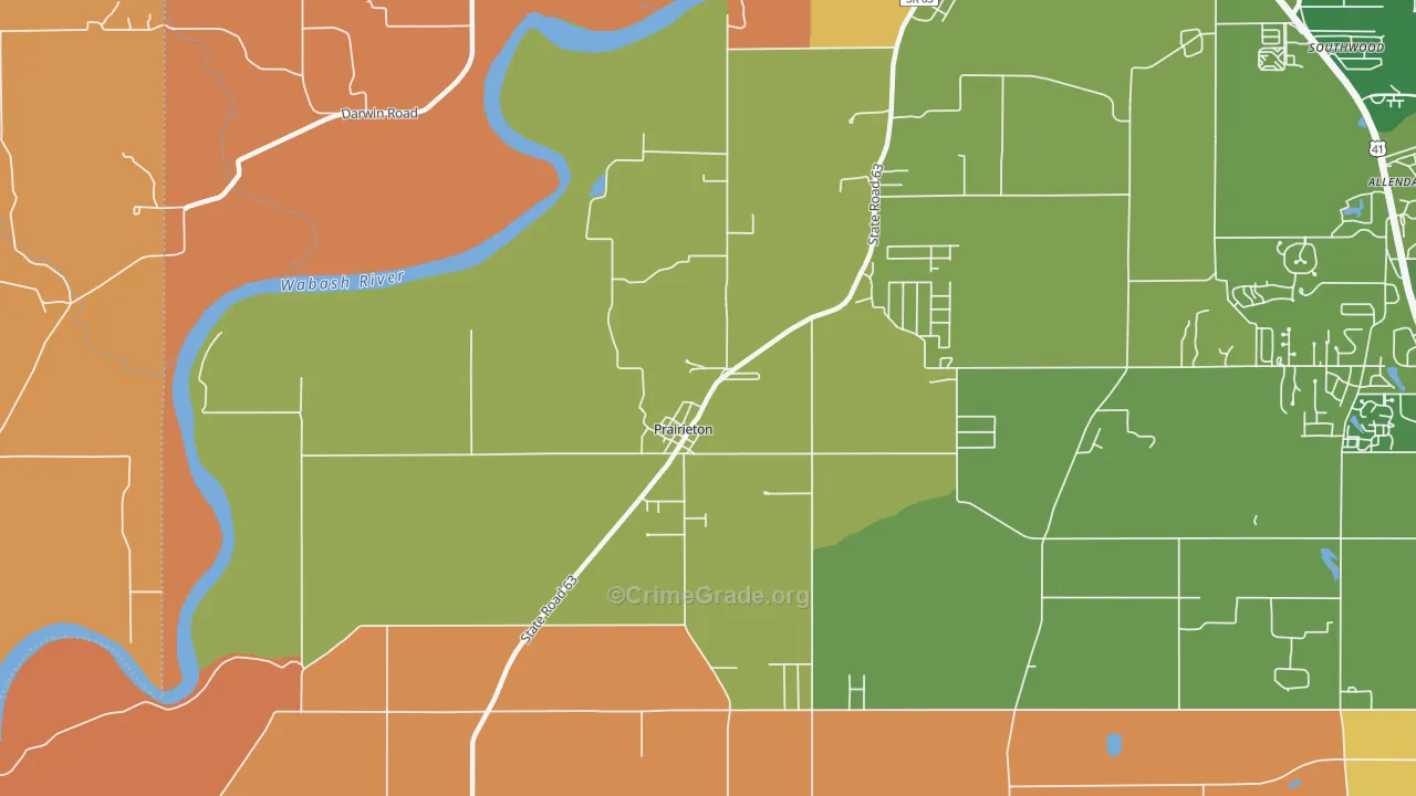 Prairieton, IN Map of Robbery Rates