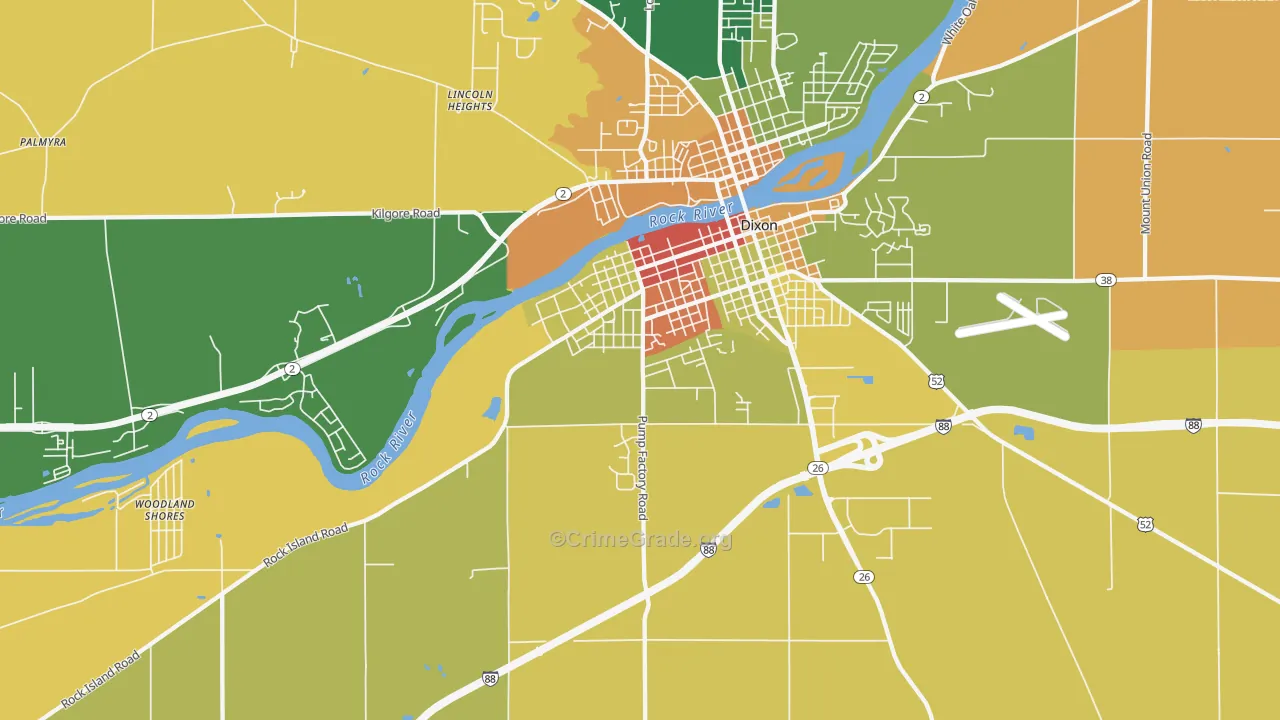 Prairieville, IL Map of Robbery Rates
