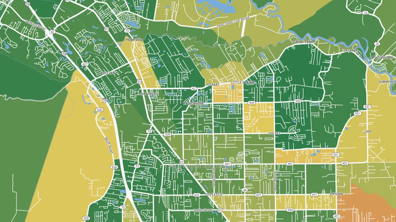 Prairieville, LA Map of Robbery Rates