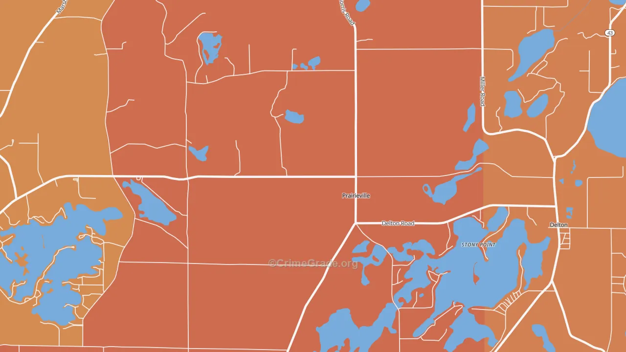 Prairieville, MI Map of Robbery Rates