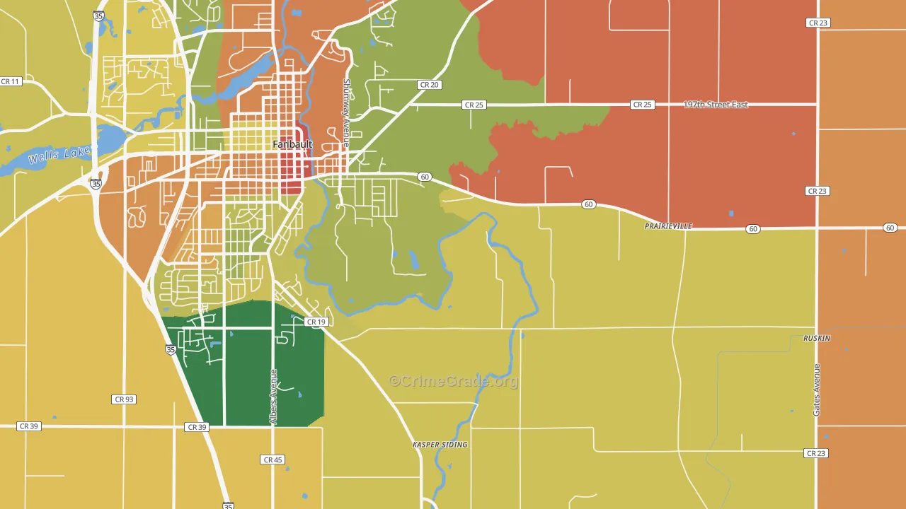 Prairieville, MN Map of Robbery Rates
