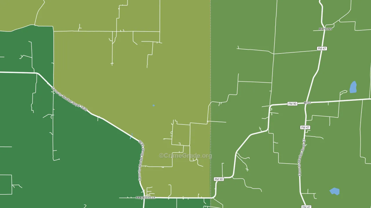 Prairieville, TX Map of Robbery Rates